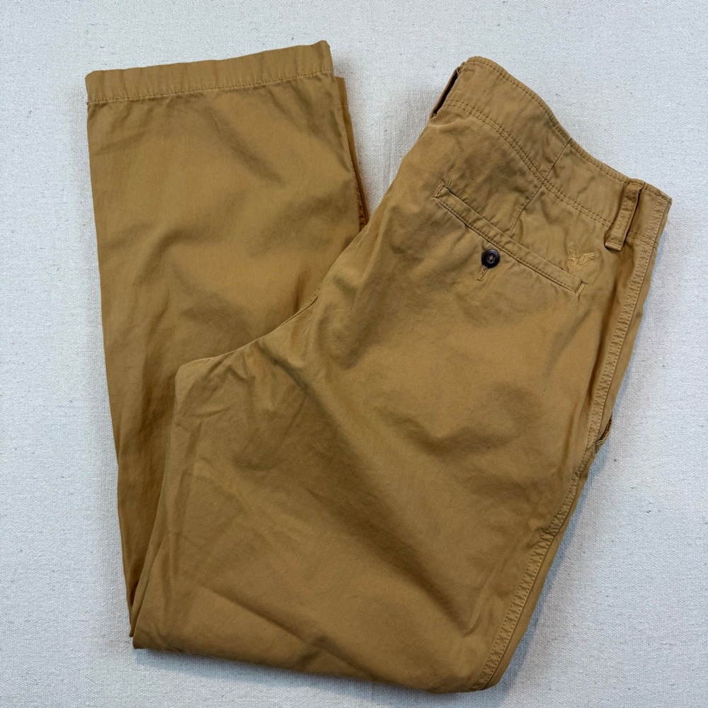 American Eagle 36x30 Relaxed Straight Pants Mens Tan Cotton Chino